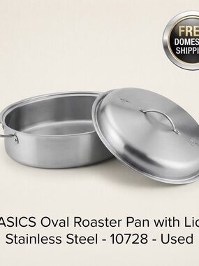 BASICS Oval Roaster Pan with Lid - Stainless Steel - 10728 - NO RACK - Used